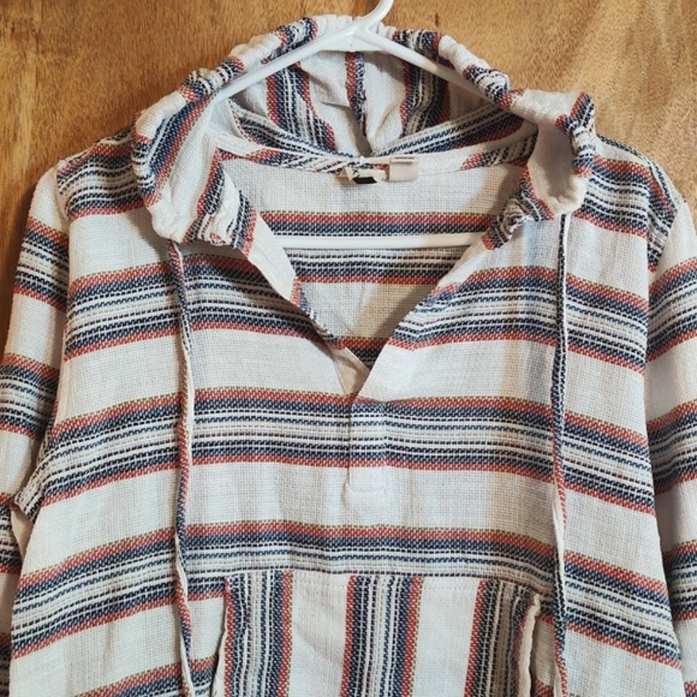 Roxy Womens Poncho Hoodie White Multicolor Striped 100% Cotton Kangaroo Pocket S - Picture 2 of 12